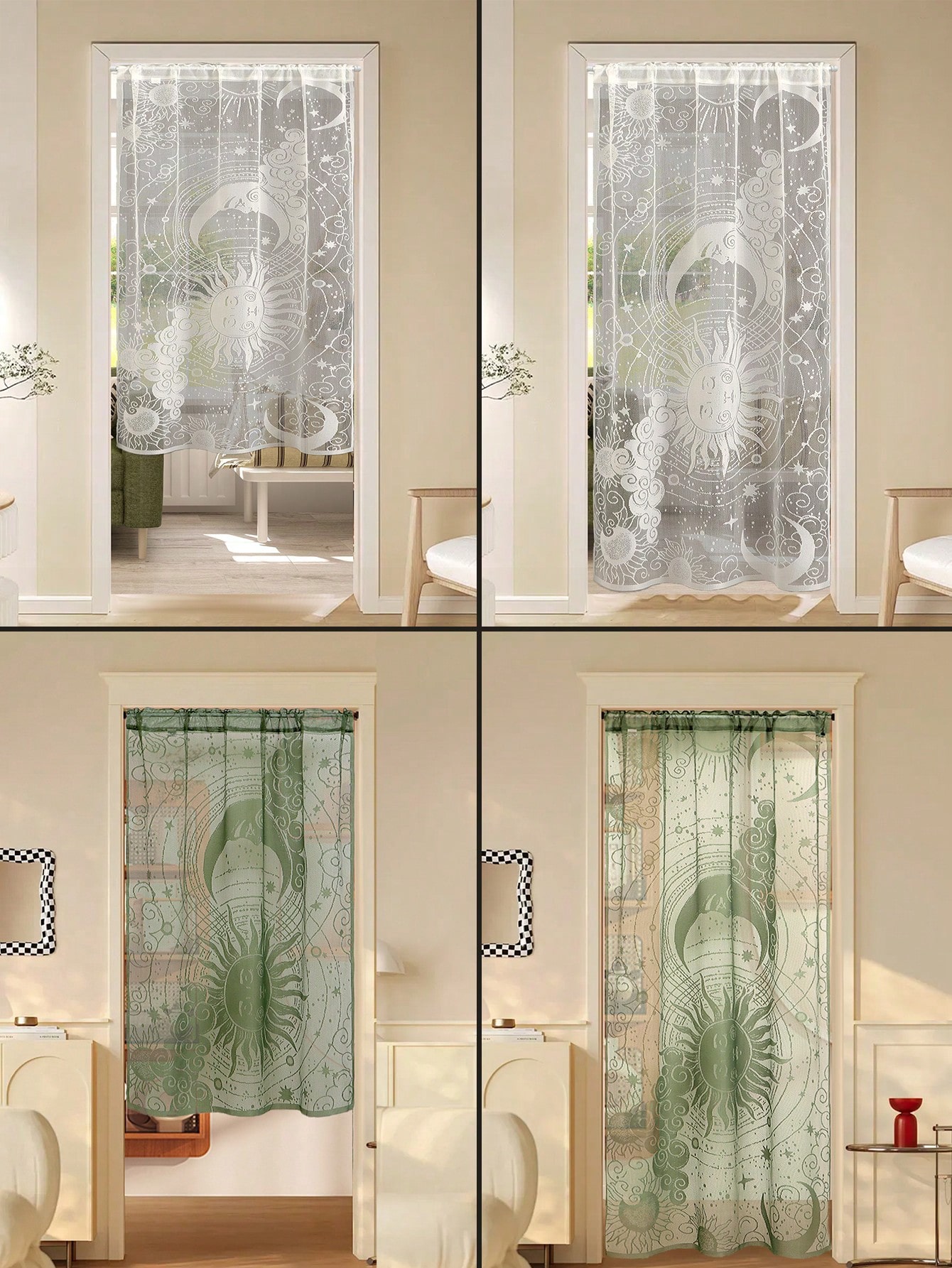 Noren Curtain Doorway - 1PC Ramadan โปร่งแสง Sun และ Moon