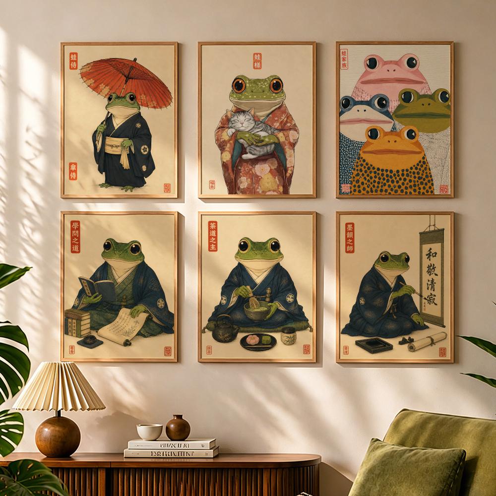 Japanese Lifestyle Culture - วัฒนธรรมญี่ปุ่น กบ ไลฟ์สไตล์ ภาพวาด ภาพเขียนตัวอักษร โปสเตอร์ผ้าใบ