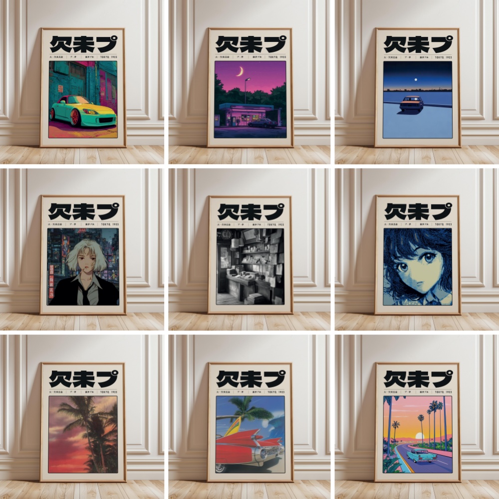 Japanese Lifestyle Culture - เรโทรญี่ปุ่นเวเปอร์เวฟโตเกียว 1923 สไตล์ Y2K วัฒนธรรมอินดี้ ผ้าใบพิมพ์โปสเตอร์และภาพศิลปะติดผนัง