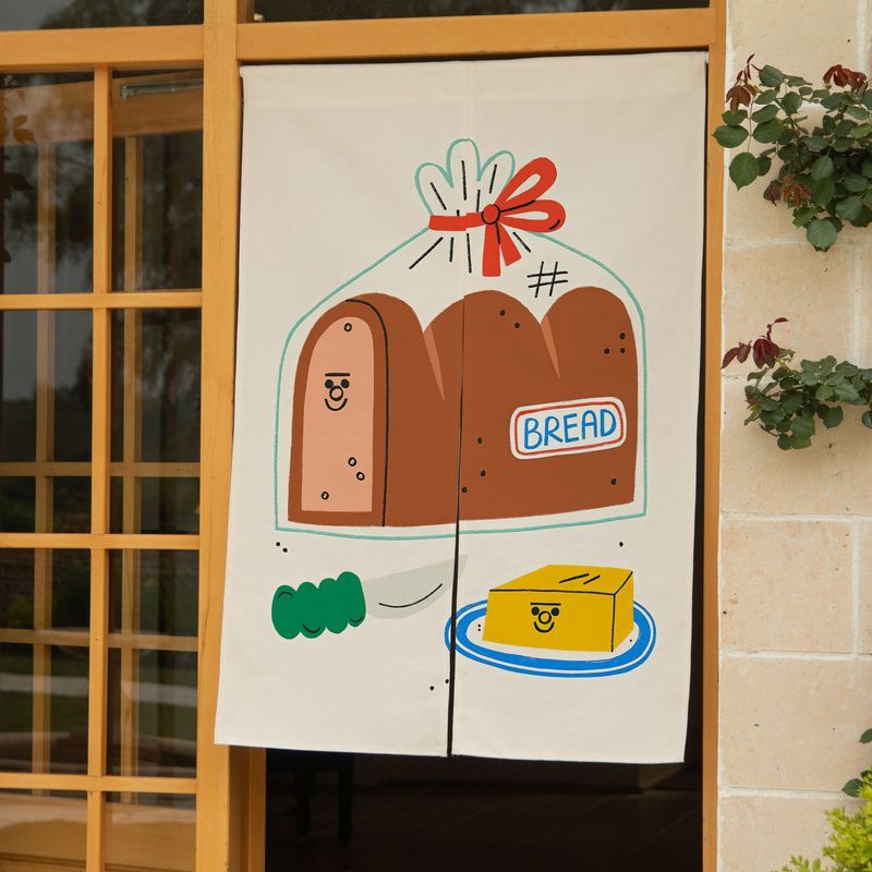Noren Curtain Doorway - ม่านประตู VIKAMA ลายขนมปังวาดมือสุดน่ารัก ลายอาหารเช้า ม่านโนเรนสำหรับร้านเบเกอรี่และร้านกาแฟ