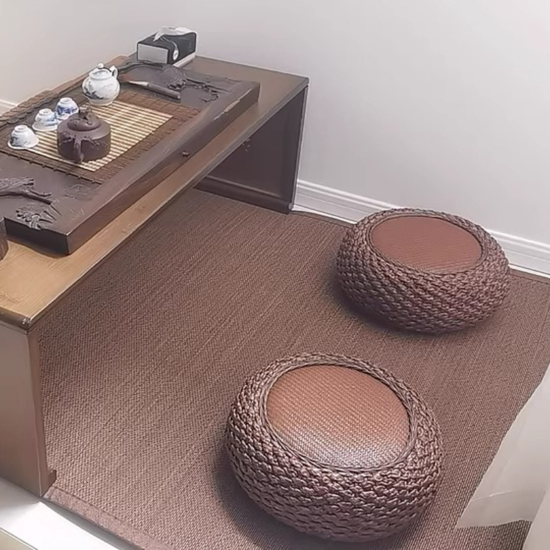 Tatami Mat Rush - เบาะรองนั่งหนานุ่มแบบทอจากหวาย ทาทามิ เบาะรองนั่งสำหรับนั่งสมาธิ นั่งไหว้พระพุทธรูป เสื่อโยคะทรงกลม