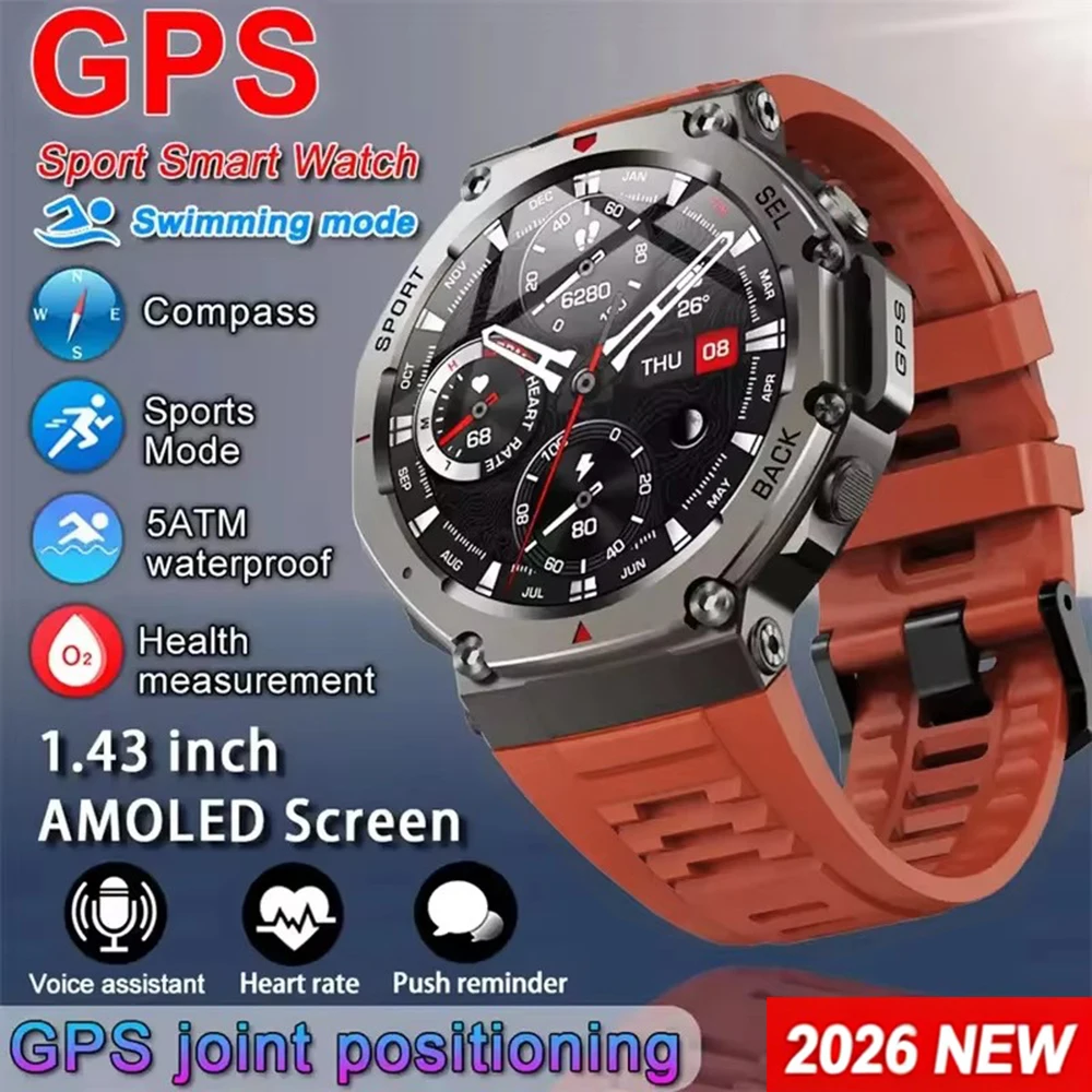 Japanese Lifestyle Called - นาฬิกาสมาร์ทวอทช์ผู้ชาย GPS AMOLED หน้าจอสัมผัส 5ATM พร้อมเข็มทิศสำหรับกิจกรรมกลางแจ้ง
