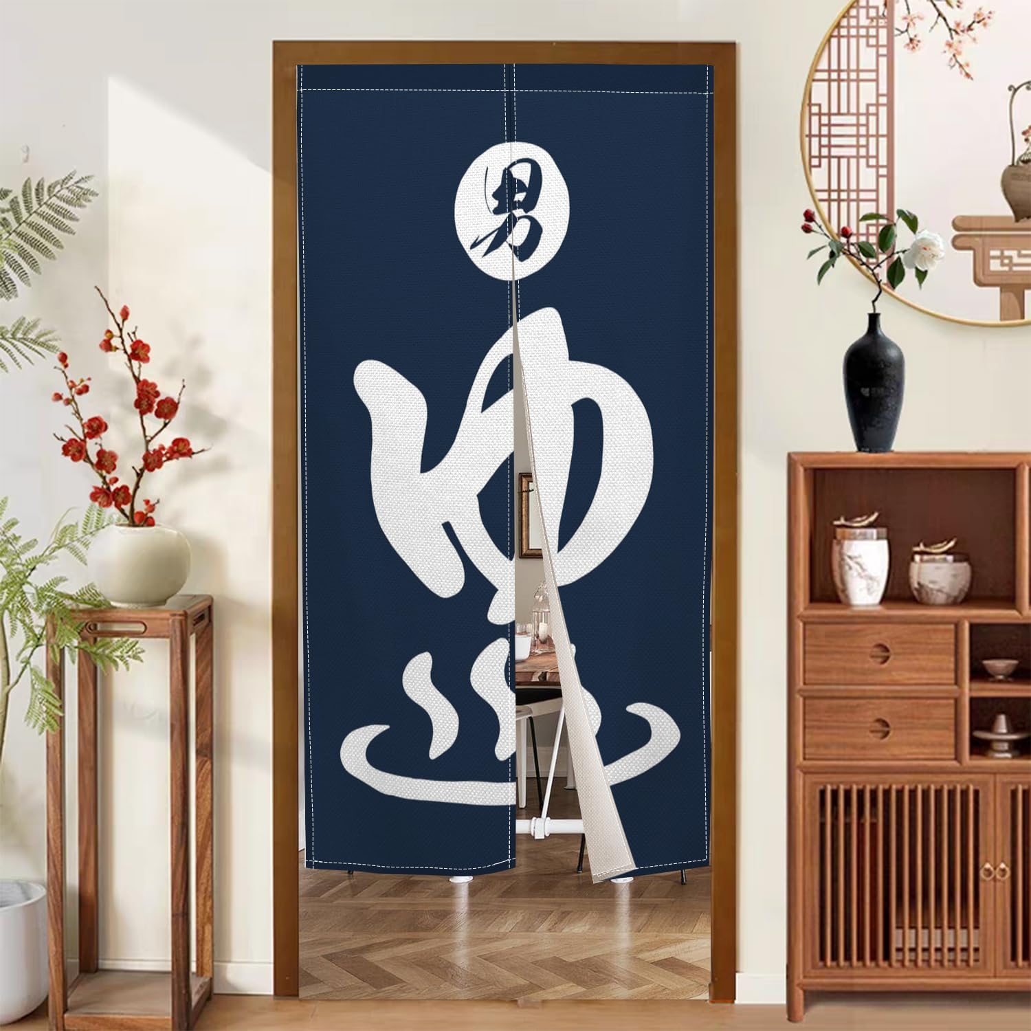 Noren Curtain Doorway - ม่านประตูญี่ปุ่นแบบโนเร็นลายปลาสีฟ้าสไตล์อุคิโยเอ พร้อมลายตัวละครชาย พิมพ์ลายด้านเดียว สำหรับตกแต่งหน้าต่างและประตูห้อง
