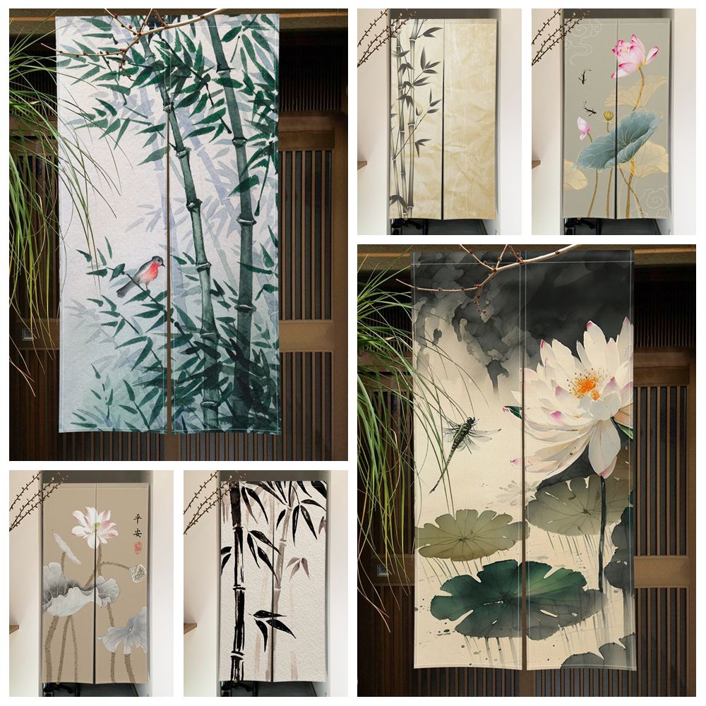 ไม้ไผ่ Lotus ม่านประตูหมึกล้าง - Noren Curtain Doorway บทวิจารณ์และราคา