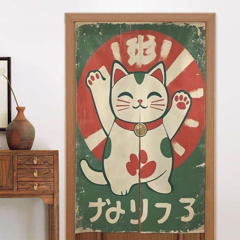 ม่านประตูวิคาเมะลายแมวนำโชคสีเ - Noren Curtain Doorway บทวิจารณ์และราคา
