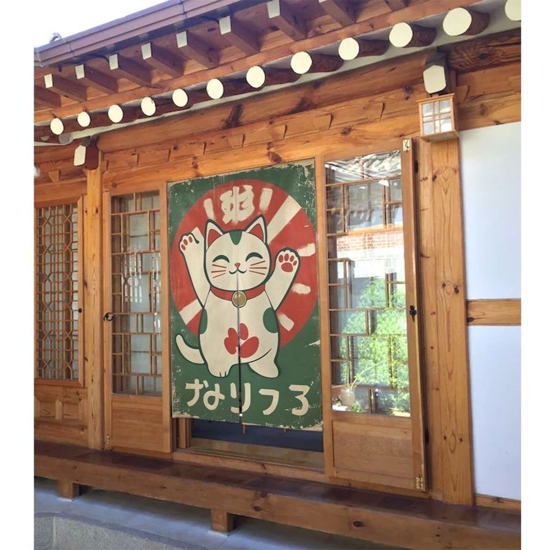 ม่านประตูวิคาเมะลายแมวนำโชคสีเ - Noren Curtain Doorway บทวิจารณ์และราคา